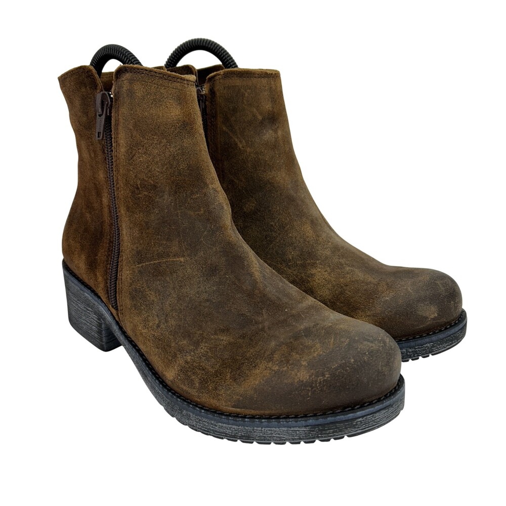 Naot Boots Womens Size 9 Brown Leather Ankle Zip Block Heel Booties Comfort